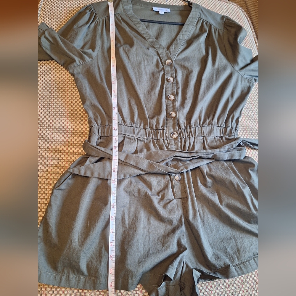 Luxology Olive Green V-Neck Short Romper - Picture 10 of 12